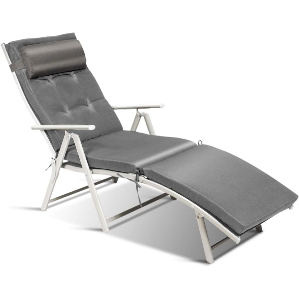 Outdoor Folding Chaise Lounge Chair w  7 Adjustable Backrest Positions For Cheap