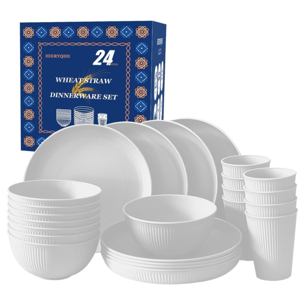 24-Piece Unbreakable Wheat Straw Dinnerware Set (Various Colors) For Cheap