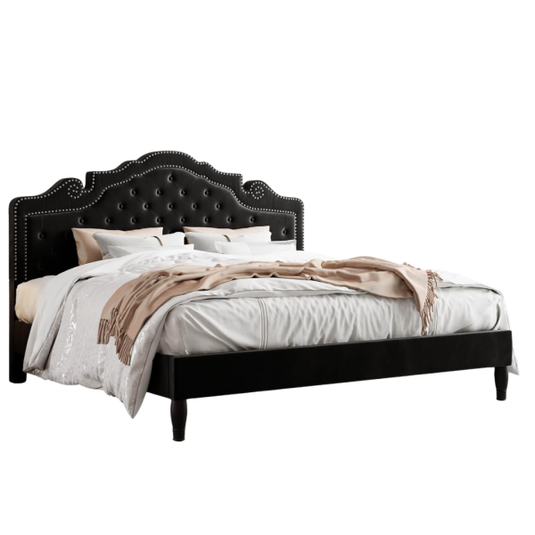 Allewie King Size Platform Bed Frame With Adjustable Velvet Tiara Headboard For Cheap