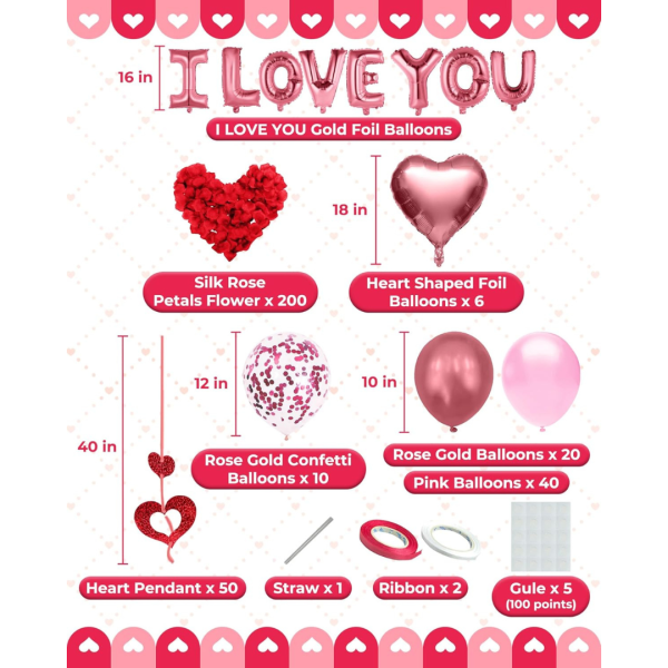 Valentines Day Balloons Kit with Rose Gold Pink Heart Balloons Hot on Sale