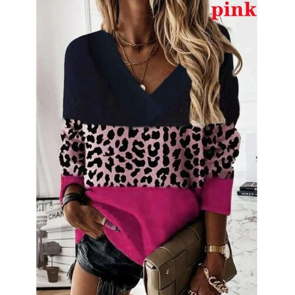 2022 Women Fashion Plus Size Loose Casual Blouses Long Sleeve Leopard Print Floral Print V Neck Spring And Autumn Tops Hot on Sale - Image 3